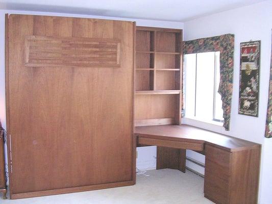 Mahogany Wallbed with Corner Desk with Hutchtop and File Drawers