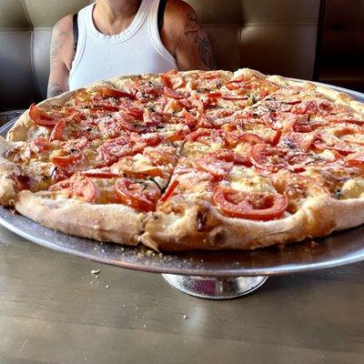 Tomato basil pizza with parmigian