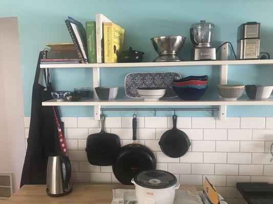 Subway tile and installed shelf above as well