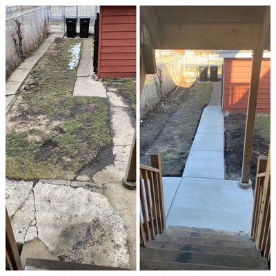 Removed side walkway so we could extend our grass & centered our other walkway