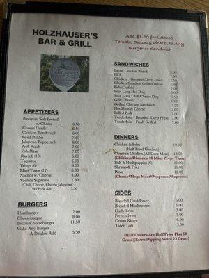 One-page menu