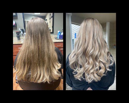 Before and After of a Blonde Balayage