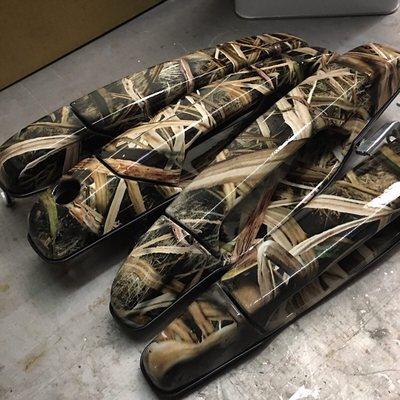 Camo hydrodipped door handles for a Chevy Silverado.