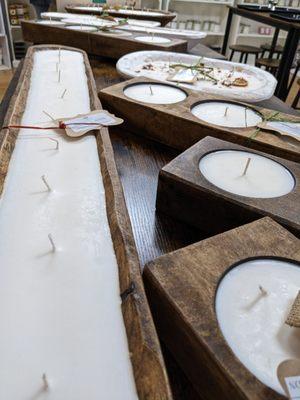 Soy candles in wood holders