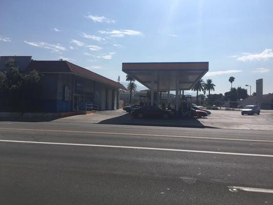 Far view of gas station