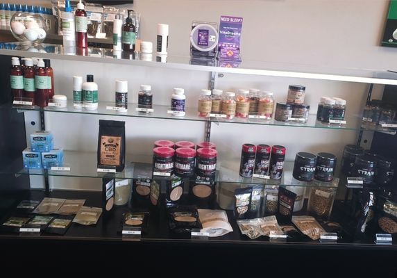 We also carry kratom, natural supplements, gummies (with and without the legal limit of T H C) and CBD rich beauty products!