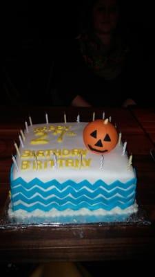 Square Snickerdoodle cake with chevron & pumpkin