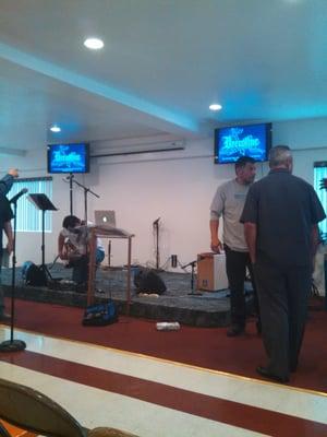 Sound check before service.