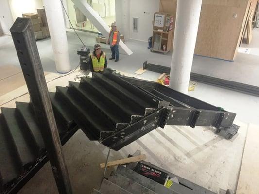 Placing the steel staircase