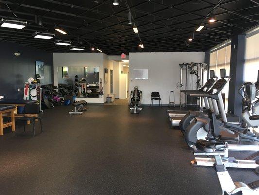 All of the equipment you need in a gym located in the privacy of a physical therapy clinic.