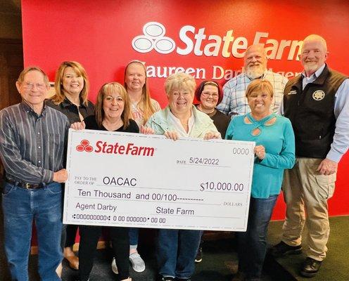 Blessed to award OACAC $10,000 Grant for our community involvement and jump start the People's Pantry in Stone County.