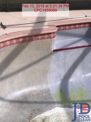 Clear shot of how a pool looks before and after acid washing