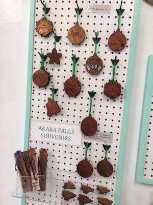 Akaka Falls souvenirs and Hawaiian Koa wood Christmas ornaments