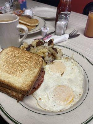 Eggs, home-fries and toast.