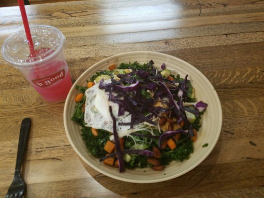 Eat-in almond ginger bowl. Beet- ginger lemonade.