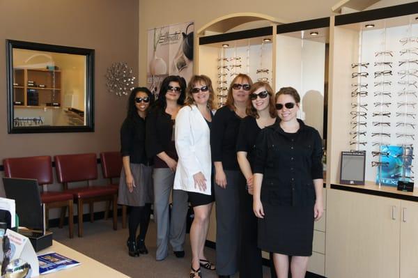 The staff of Crystal View Optometry showing off their favorite sunglasses!