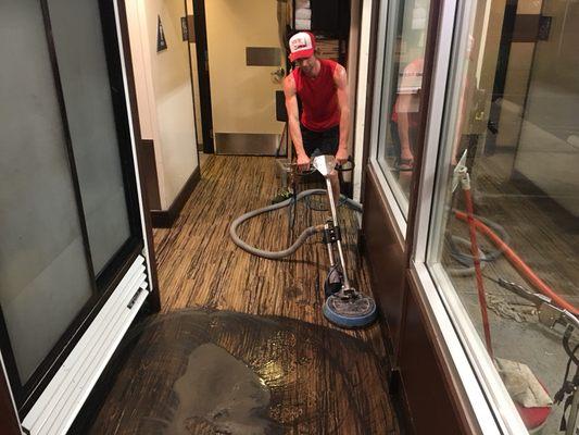 Sushi restaurant hardwood floor cleaning