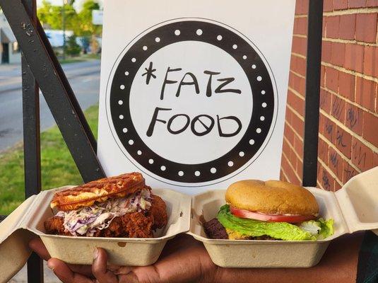 The Fatz Food Crispy Chicken Waffle Sandwich and Fatzburger