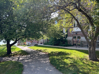 beautiful shady area, side entrance