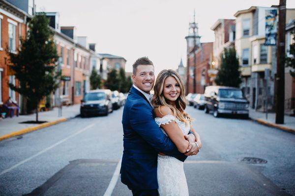 Bride and Groom's portrait in town.