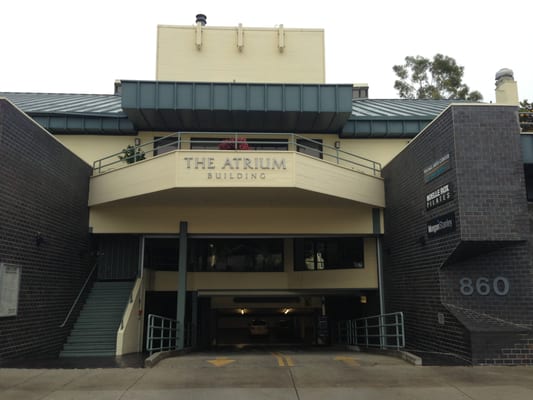 The Atrium Building. The Atrium Hair Salon is on the left as you drive into underground parking, across from Palisades Pizza.