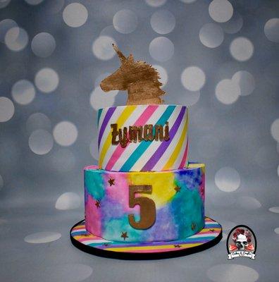 Beautiful hand painted watercolor unicorn cake.