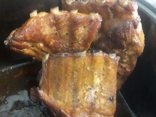 Smoked slow cook ribs Wednesdays and Saturdays and slabs pre-order by phone