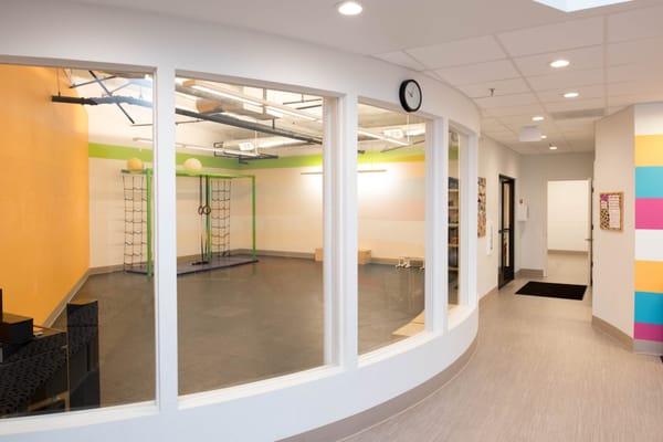 Tenant improvement Job - we did this cool radius wall for the workout room!