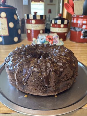 Triple chocolate caramel bundt cake