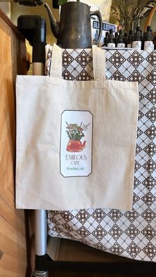 "TOTES CUTE"  Emilou's Cafe canvas totes available in-store.