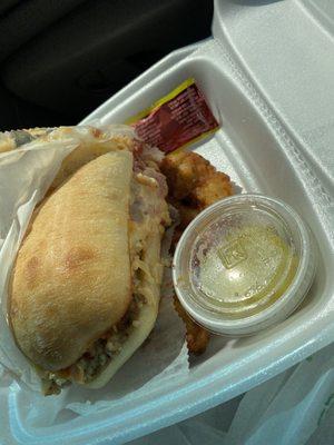 Reuben with goetta and the potato pancake underneath