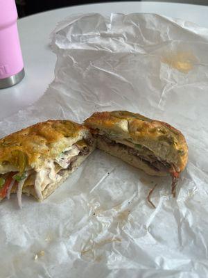 Western brisket on a jalapeño cheddar bagel