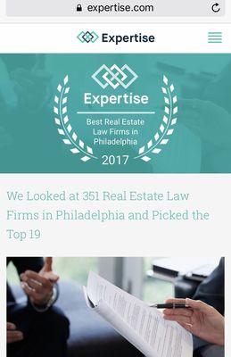 Ranked by expertise.com as one of the top real estate lawyers in Philadelphia