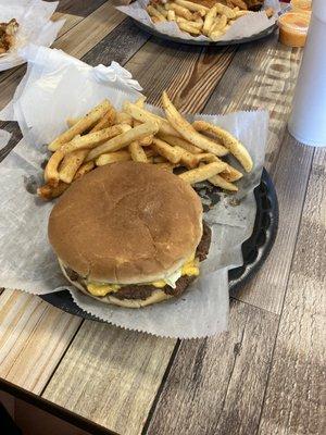 Giant cheeseburger and fries!!!