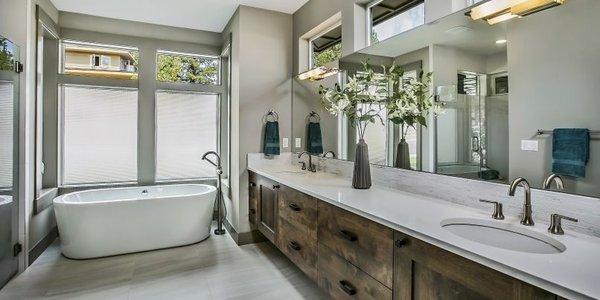 Quartz master bath top.