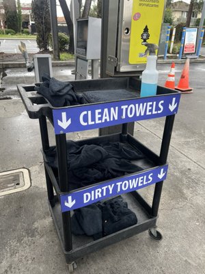 Free clean towels and cleaner