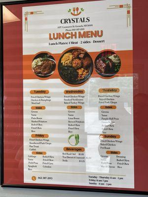 Menu of plate lunch options