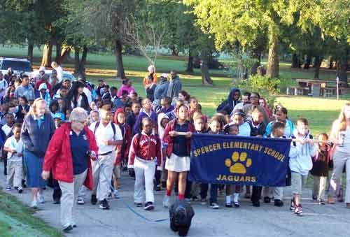 Advantage Bank participate in Spencer Elem.'s annual Walk to School Day event to encourage fresh air and exercise for everyone.