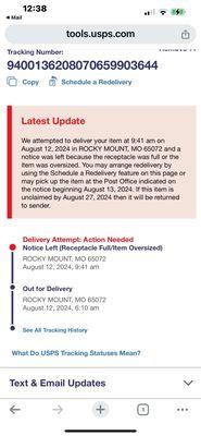 Email from the post office on tracking!