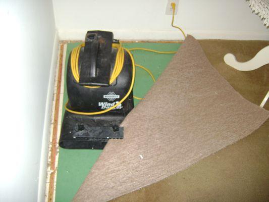 Drying carpet after a water damage