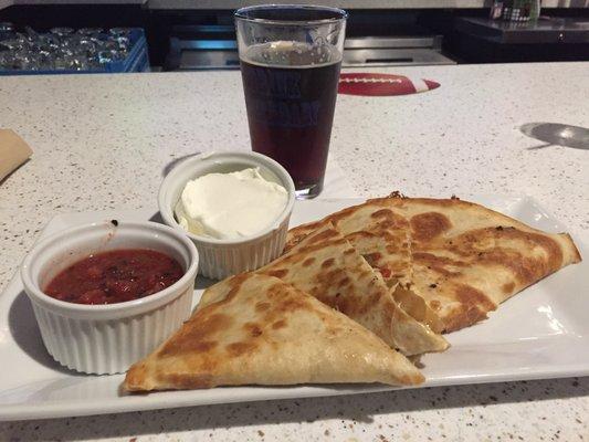 Quesadilla and a local brew