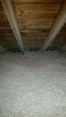 Blown in cellulose installed in an attic