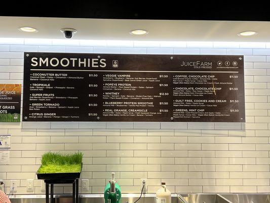 Smoothie menu