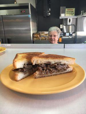 Shredded Steak and cheese sandwich on Texas Toast