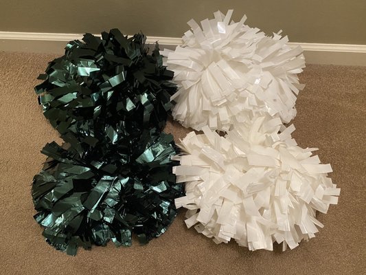 Metallic poms from cheerleading.com (top) vs pom express (bottom). Same size different quality