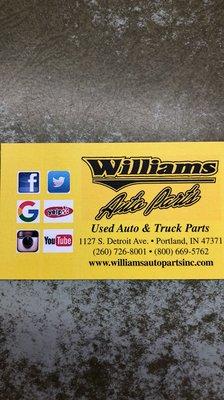 Williams Auto Parts business cards!