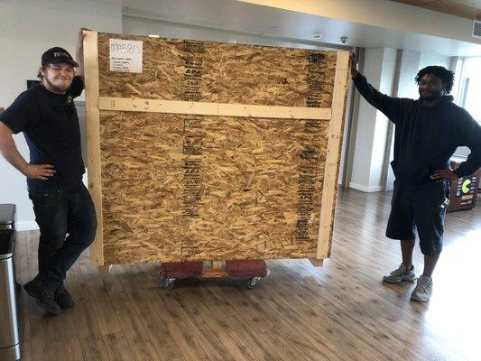 Tom and CJ and crated painting. These men were wonderful to work with - professional and courteous. And early!