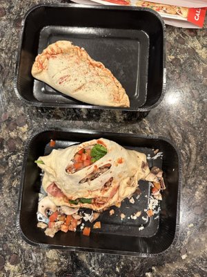 Calzones from Mill Creek Papa Murphys. This is how they looked when we opened the package before cooking. They tasted fine.