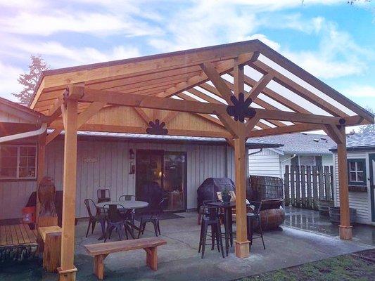 A custom patio cover. Also installed were custom metal brackets.