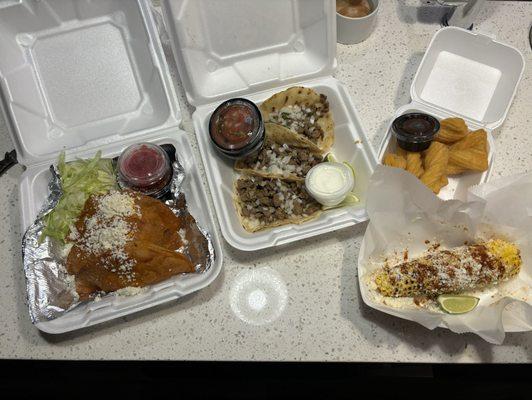 Empanadas, asada tacos, churros, elote